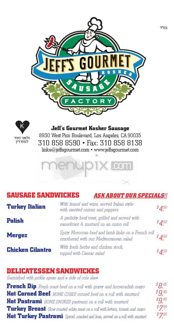 Jeff's Gourmet Kosher Sausage - Los Angeles, CA menu_pic
