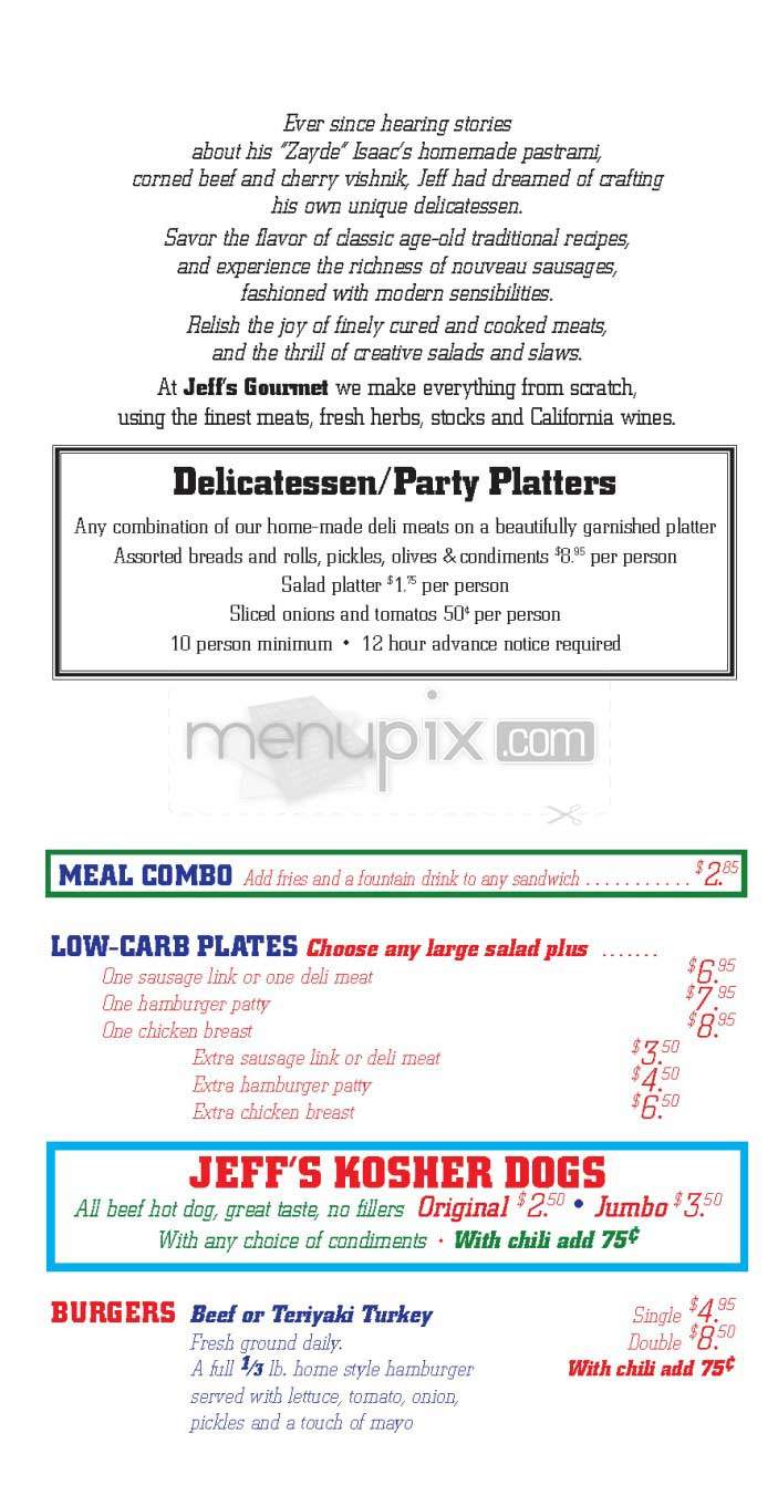 Jeff's Gourmet Kosher Sausage - Los Angeles, CA menu_pic
