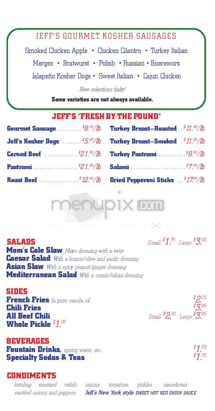 Jeff's Gourmet Kosher Sausage - Los Angeles, CA menu_pic