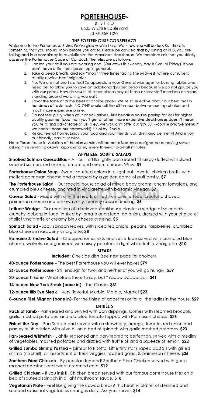 PorterHouse Bistro - Beverly Hills, CA menu_pic