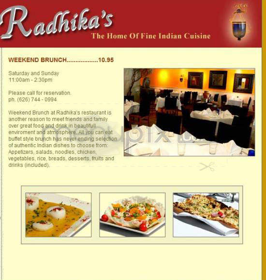 Radhika's Cuisine Of India - Pasadena, CA menu_pic