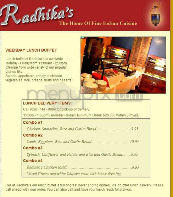 Radhika's Cuisine Of India - Pasadena, CA menu_pic