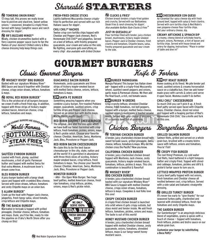 Red Robin Gourmet Burgers - Glendale, CA menu_pic
