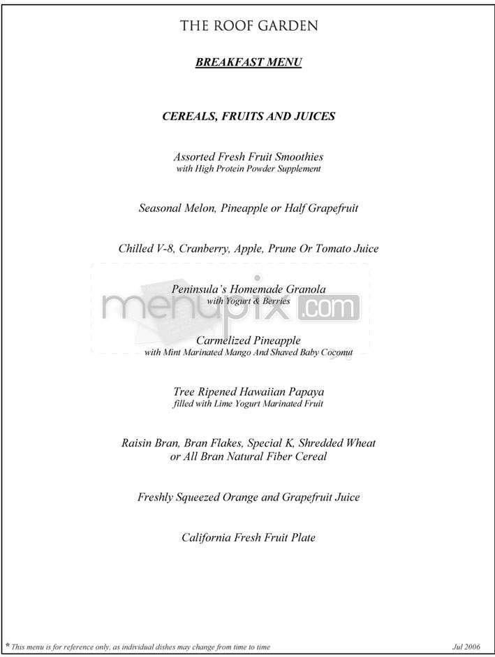 Roof Garden (Peninsula Hotel) - Beverly Hills, CA menu_pic