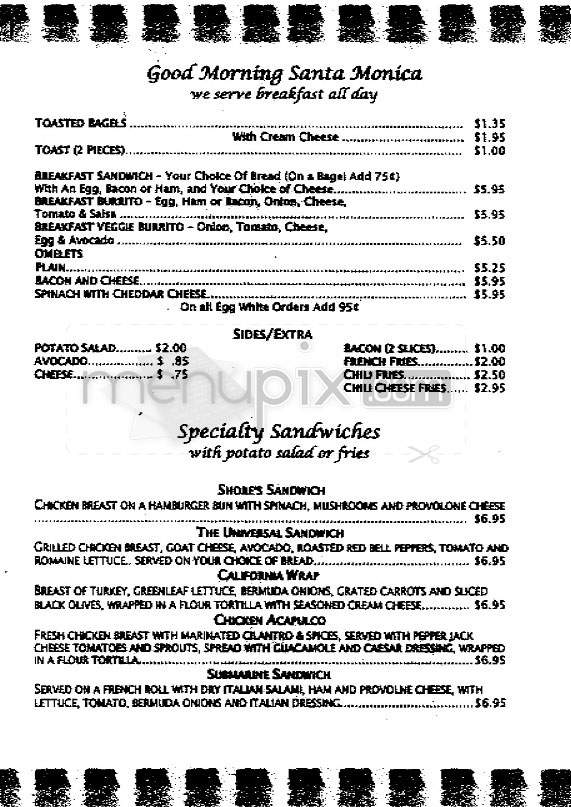 Shores Market & Deli - Santa Monica, CA menu_pic
