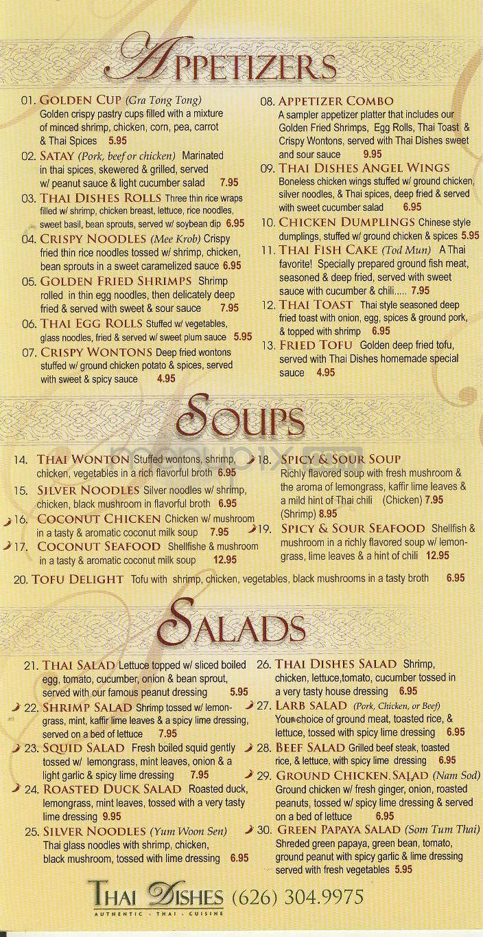 Thai Dishes Restaurant - Pasadena, CA menu_pic