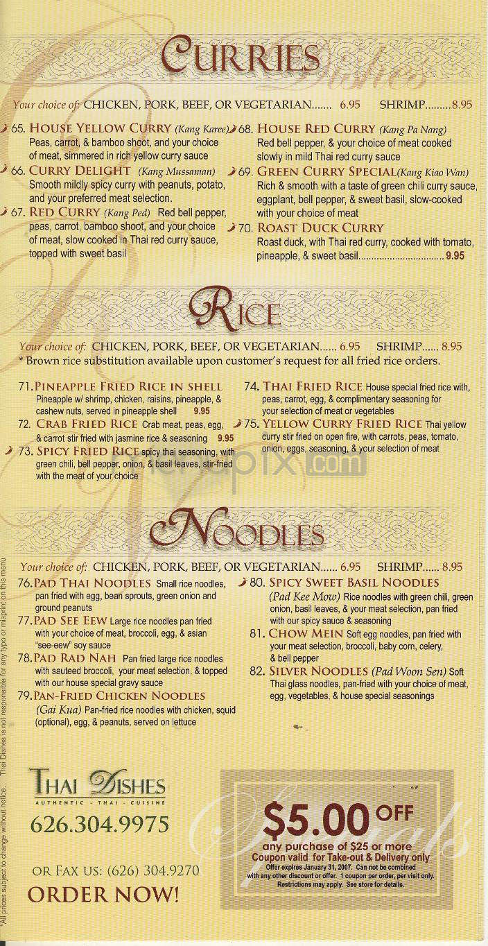 Thai Dishes Restaurant - Pasadena, CA menu_pic