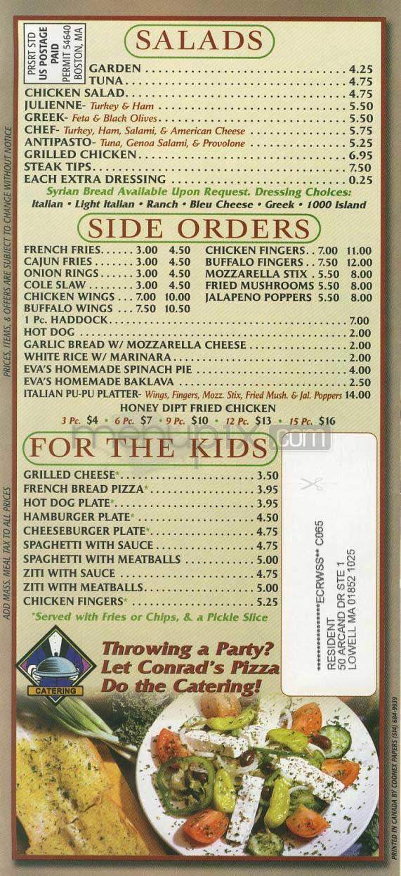 Conrad's Pizza - Lowell, MA menu_pic