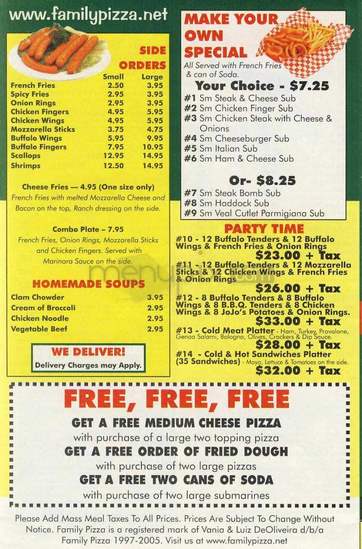 Family Pizza - Lowell, MA menu_pic