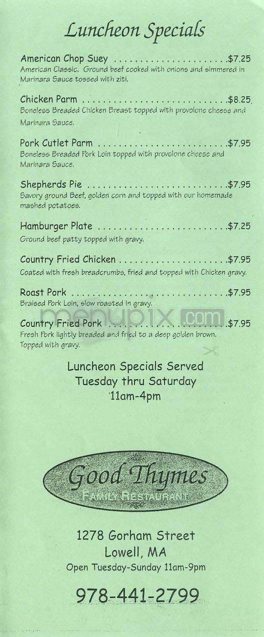 Good Thymes - Lowell, MA menu_pic