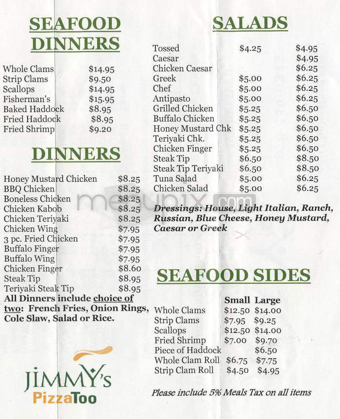 Jimmy's Pizza Too - Lowell, MA menu_pic