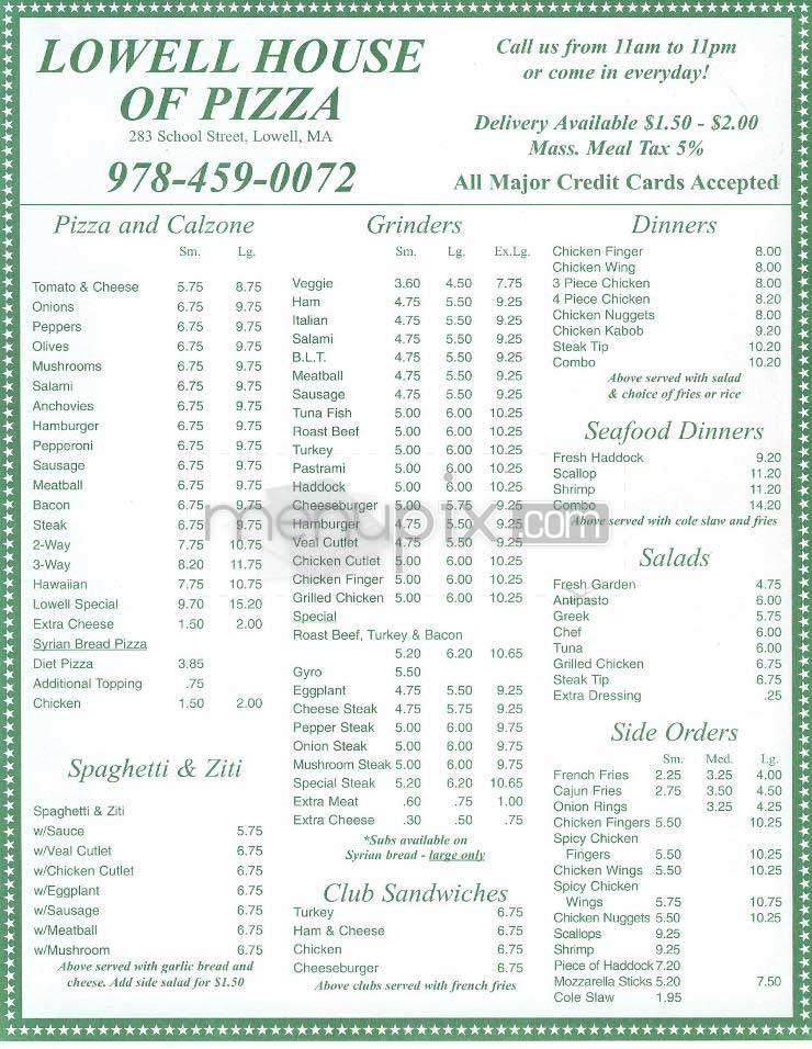 Lowell House Of Pizza - Lowell, MA menu_pic