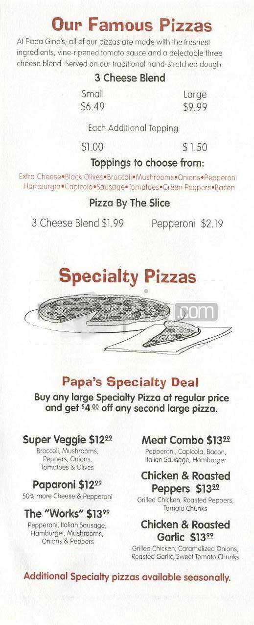 Papa Gino's - Lowell, MA menu_pic