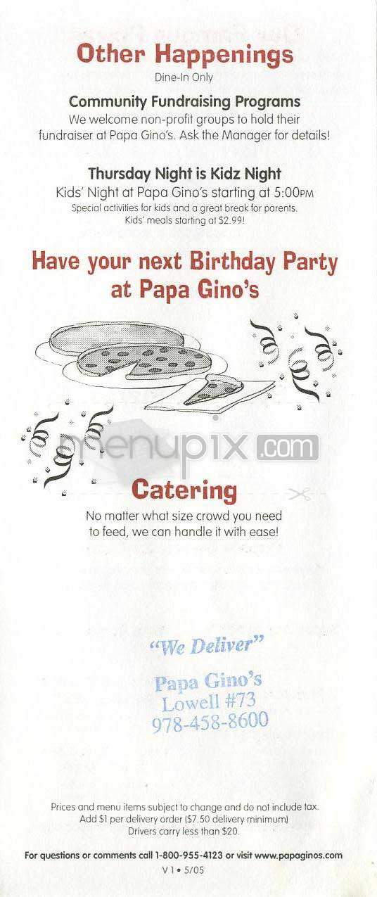 Papa Gino's - Lowell, MA menu_pic