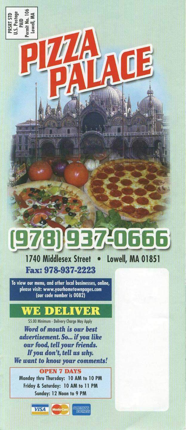 Pizza Palace - Lowell, MA menu_pic