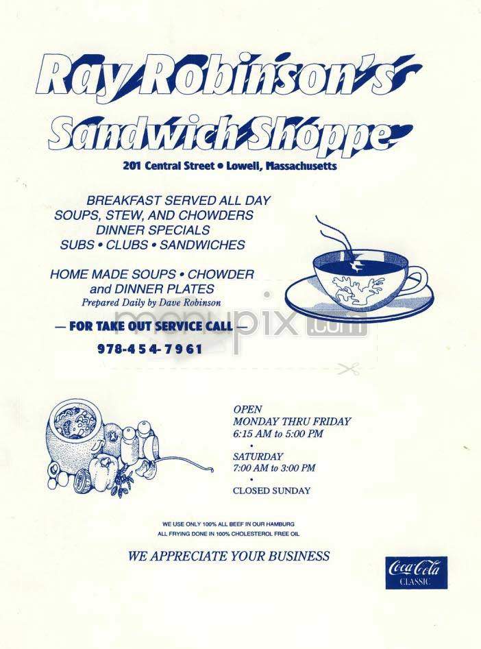 Ray Robinson's Sandwich Shoppe - Lowell, MA menu_pic