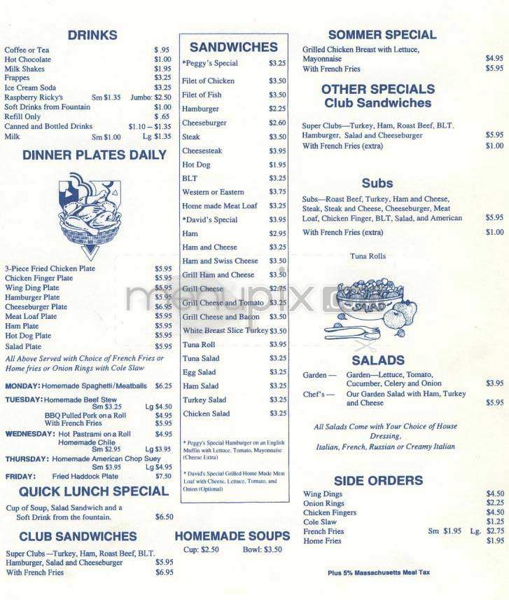 Ray Robinson's Sandwich Shoppe - Lowell, MA menu_pic