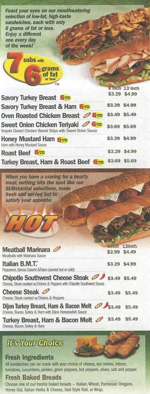 Subway Sandwiches & Salads - Lowell, MA menu_pic