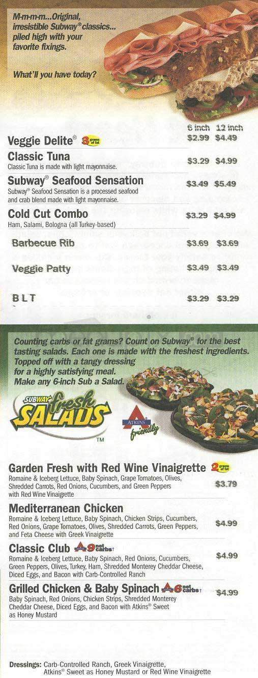 Subway Sandwiches & Salads - Lowell, MA menu_pic