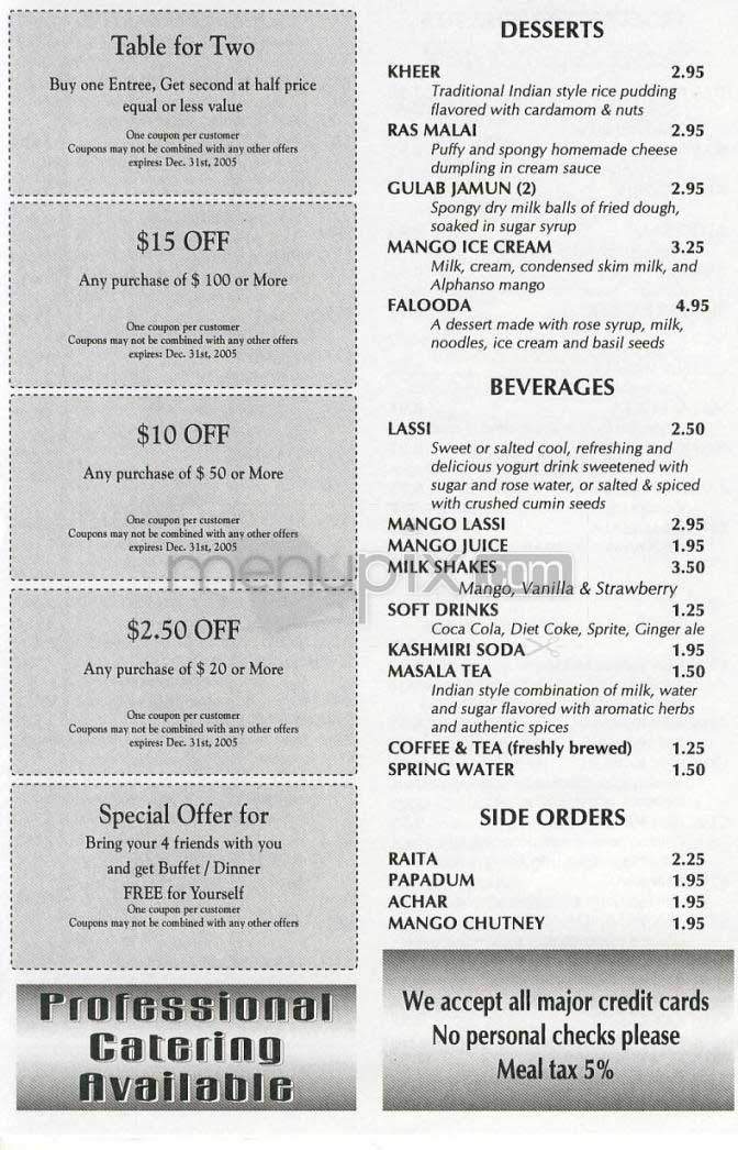 Tandoori Grill - San Diego, CA menu_pic