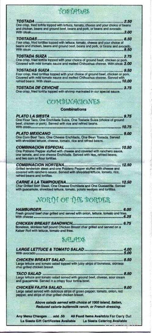 La Siesta - Bradley, IL menu_pic