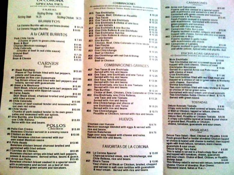 La Corona - Kirkland, WA menu_pic