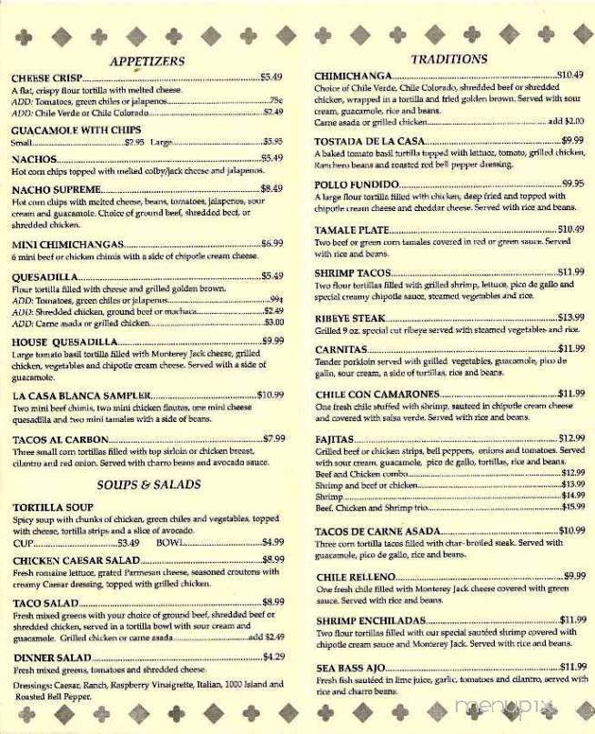 La Casa Blanca - Chandler, AZ menu_pic