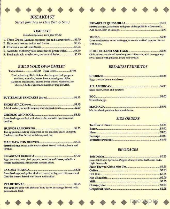 La Casa Blanca - Chandler, AZ menu_pic
