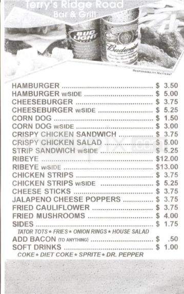 Terry's Ridge Road Bar & Grill - Lafayette, LA menu_pic