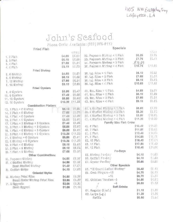 John's Seafood - Lafayette, LA menu_pic