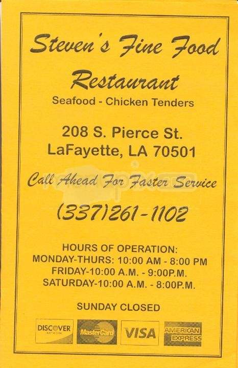 Steven's Fine Food Restaurant - Lafayette, LA menu_pic