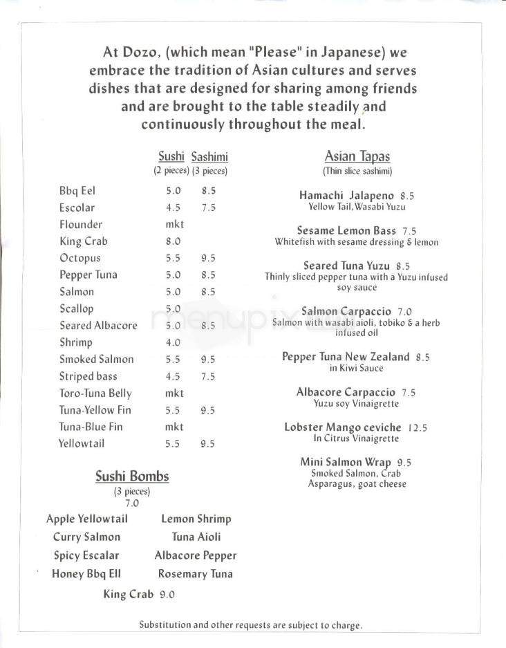 Dozo Restaurant - Lafayette, LA menu_pic