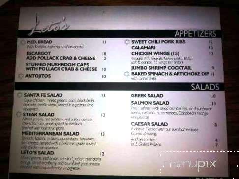 Leto's Steak & Seafood - Lacombe, AB menu_pic