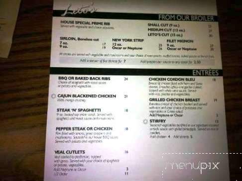 Leto's Steak & Seafood - Lacombe, AB menu_pic