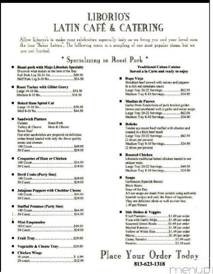 Liborio's Latin Cafe - Tampa, FL menu_pic