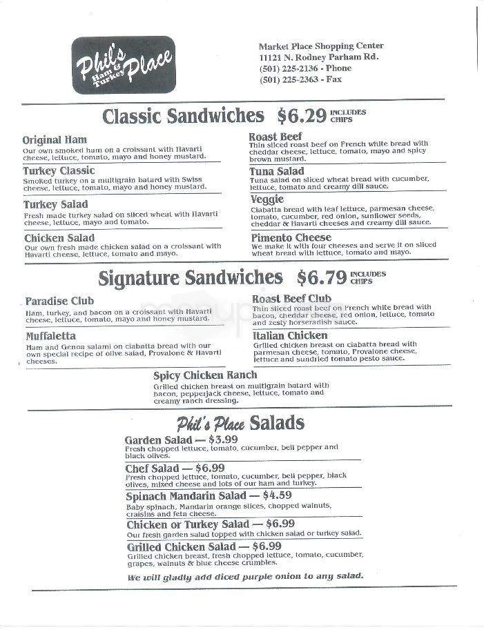 Phil's Place Ham & Turkey - Little Rock, AR menu_pic