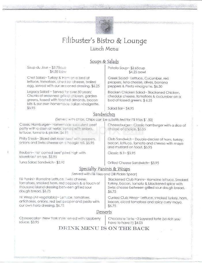 Filibuster's Bistro & Lounge at Legacy Hotel - Little Rock, AR menu_pic