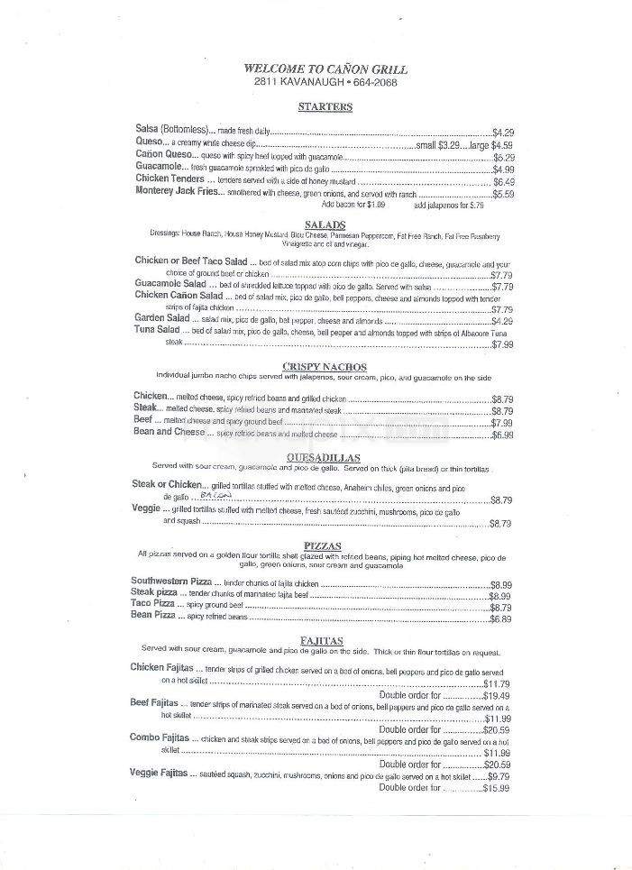 Canon Grill - Little Rock, AR menu_pic