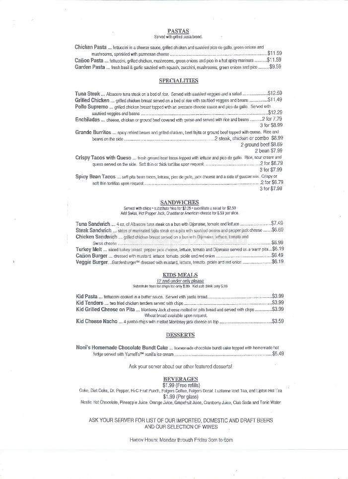Canon Grill - Little Rock, AR menu_pic