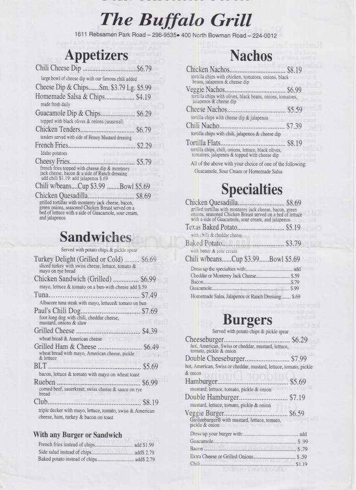 Buffalo Grill Riverdale - Little Rock, AR menu_pic