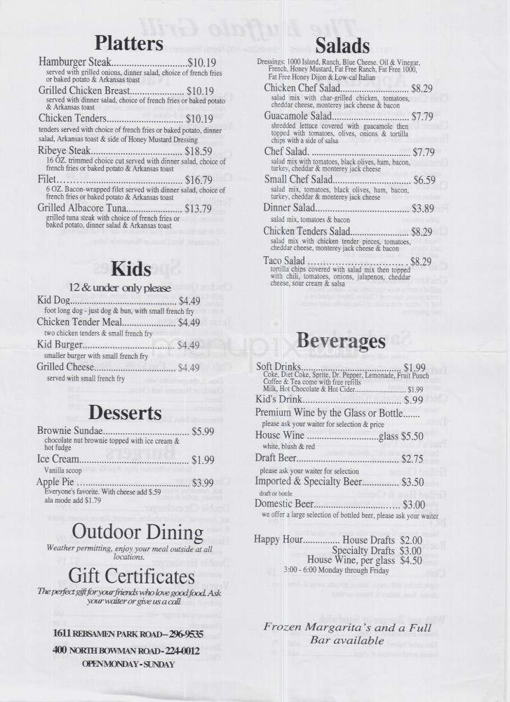 Buffalo Grill Riverdale - Little Rock, AR menu_pic
