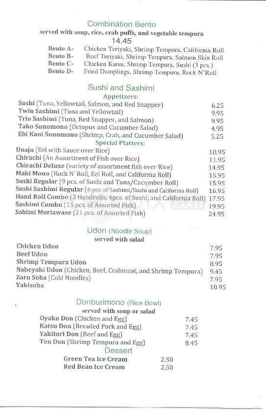 Igibon Japanese Restaurant - Little Rock, AR menu_pic