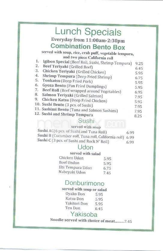Igibon Japanese Restaurant - Little Rock, AR menu_pic