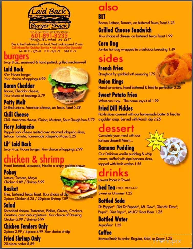 Laid Back Burger Shack - Florence, MS menu_pic
