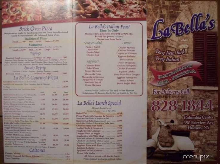 Menu Of La Bella Pizza Restaurant In Hudson Ny