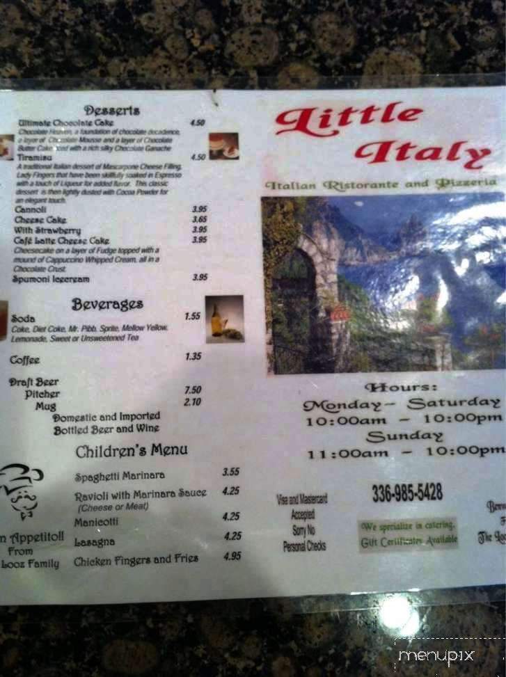 Little Italy & Italian Restaurant - King, NC menu_pic