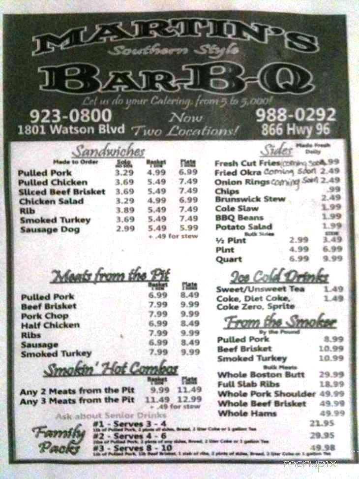 Martin's BBQ - Warner Robins, GA menu_pic