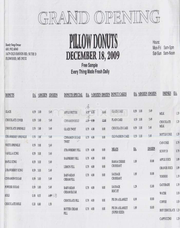 Pillow Donuts - Flowood, MS menu_pic