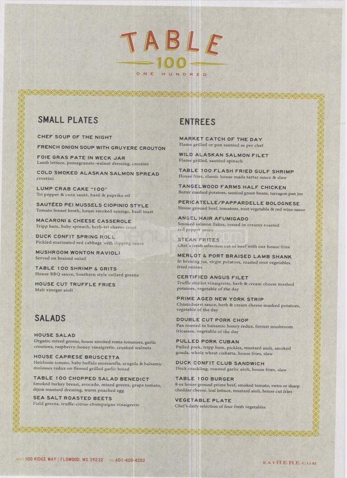 Table 100 - Flowood, MS menu_pic