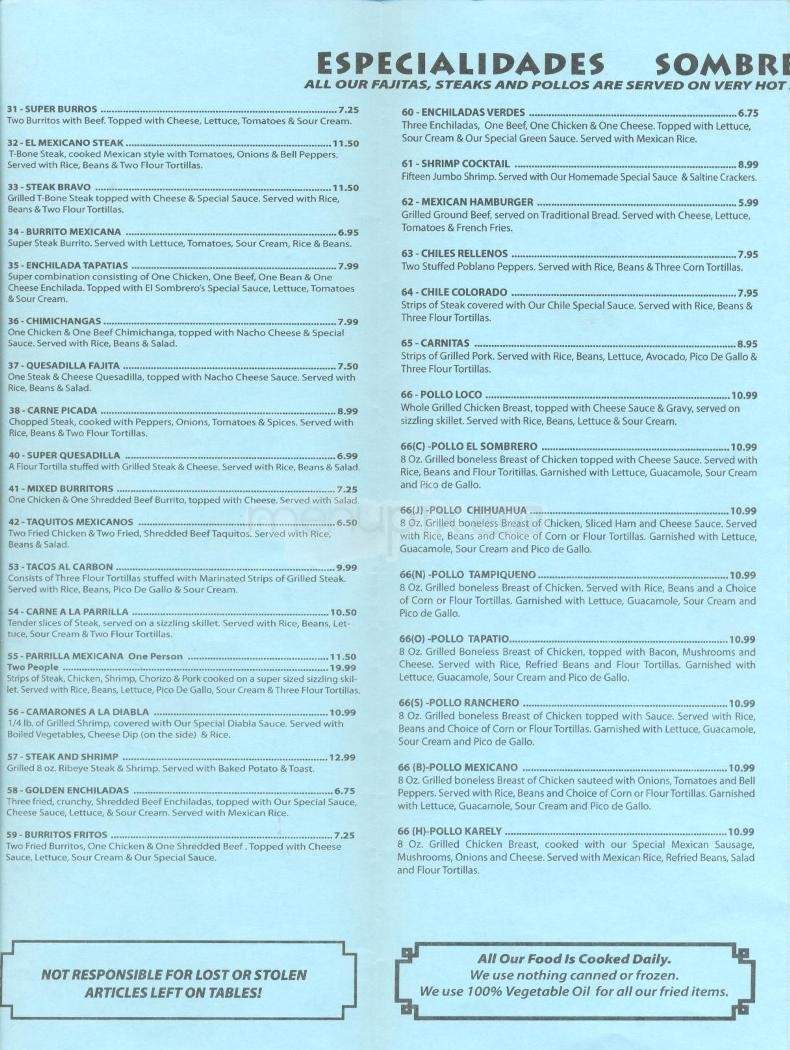El Sombrero - Flowood, MS menu_pic